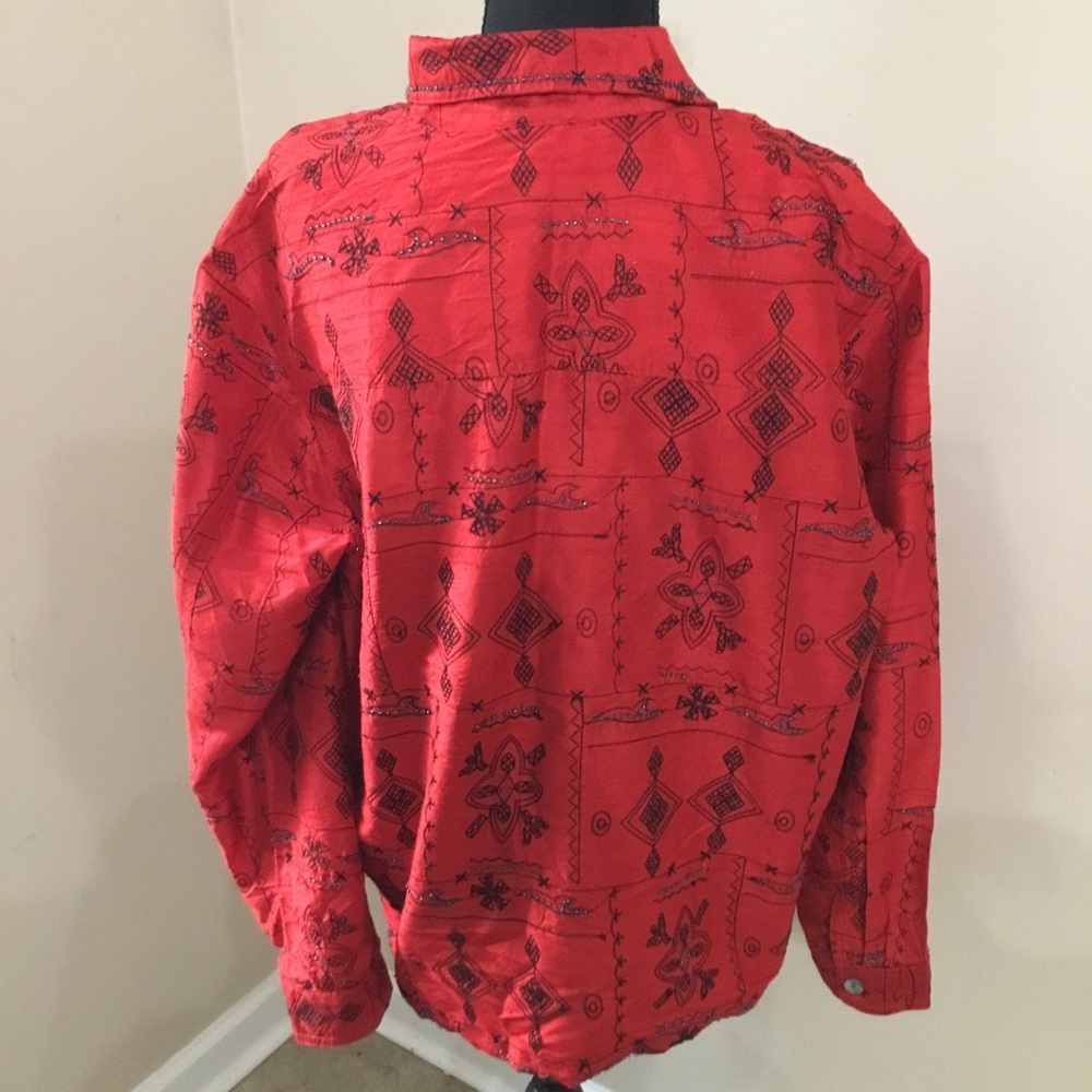 Blue Bayou Women’s Vintage 100% Silk Beaded Red Jacket Shirt Size XL - Picture 5 of 9